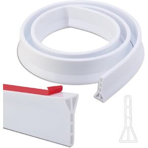Curbless Shower Threshold Water Dam Barrier, Flexible Self-Adhesive Splash Guard for Countertop Sink Cooktop, Waterproof Seal Strip for Bathroom Dry and Wet Separation (White, 39 x 3IN)