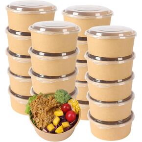 17 oz Disposable Kraft paper bowls with lids, Food containers Soup Bowls Party Supplies Treat Bowls 50 Pack