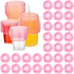 Baderke 50 Pcs Disposable Drink Covers for Alcohol Protection Bulk Party Plastic Covers for Drink Wine Glass Cover for Women Adult Bar Club Banquet Beverage Party (Black)
