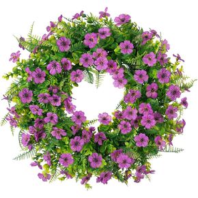 Artificial Daisy Wreath, Wildflower Spring Summer Artificial Silk Wreath for The Front Door by Pure Garden, Home Wall Wedding Festival Farmhouse Holiday Decor,UV Resistant - 20 Inch(Orange)