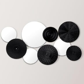 Blulu 9 Pcs Mirror Wall Decor Multi Metal Home Decor Decorative Circle Plates Mirror, Modern Round Large Wall Art Sculpture Decor for Living Room, Office, Bedroom, Kitchen, Hallway (Black)