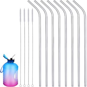 8 Pieces 14 Inch Stainless Steel Straws Long Drinking Straws for 100 oz Tumblers, Reusable Metal Drinking Straws Extra with 4 Pieces Cleaning Brush (Rainbow)