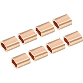 PATIKIL 1/8"/3mm Wire Rope Crimping Loop Sleeve, 10 Pack Copper Single Oval Hole Cable Crimps for Wire Rope Cable Ferrule, Golden