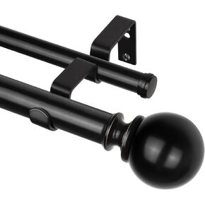 KAMANINA Black Curtain Rods for Windows 48 to 84, 1 Inch Telescoping Splicing Double Curtain Rod 32 to 86 Inches(2.6-7Feet), Heavy Duty Curtain Rods with Round Finials