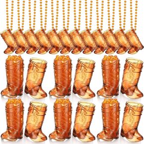 Sieral Boot Shot Glasses on Beaded Necklace Plastic Cowgirl Shot Glass Cup Necklace Bride and Groom Supply for Bachelorette Carnival Party Birthday Wedding Supply(Transparent Rose, 12 Pcs)