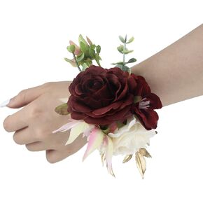Rinlong Burgundy Marsala Red Cascade Bouquet Wedding Bouquets for Bride Cascading Wedding Bouquet of Flowers Teardrop Bridal Bouquet for Wedding Artificial Flowers Tossing Bouquet