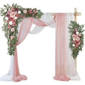 Ting's time Artificial Wedding Arch Flowers Kit(Pack of 4) - 2pcs Large Artificial Flower Swag with 2pcs Draping Fabric for Wedding Party Ceremony Decoration(Terracotta& Cream White)