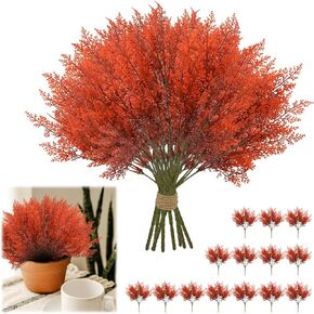 Fall Artificial Flowers, 14 Pcs Artificial Lavender Flowers, Home Plant Decoration, UV Resistant Faux Plastic Greenery, Faux Lavender Stems for Garden, Hanging Planter, Flora Fence, Balcony (Red)
