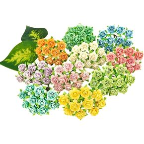 Mini Rose Artificial Mulberry Paper Flower Mixed Color Tone Decorative Small Roses Flowers for DIY Crafts Projects Scrapbooking Wedding Decorations. (Mixed Color)