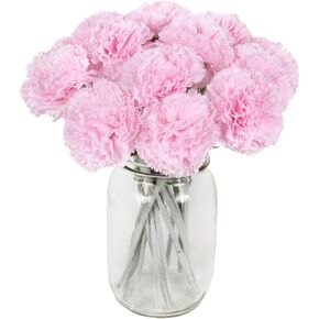 IPOPU White Carnations Artificial Flowers,16PCS Fake Carnations Silk Flowers for Wedding Bouquets Home Table Decor (White)