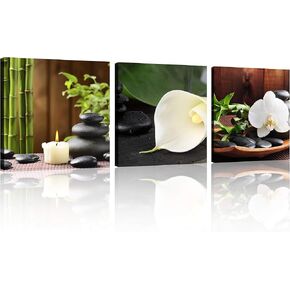 TutuBeer 3 Panels Spa Decor Zen Decor Purple Wall Art Still Life Purple Flowers Candles Spa Pictures Prints on Canvas for Home Office Kitchen Wall Decor Stretched and Framed Each Panel 12x12inch