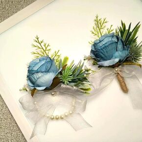 2pcs Rose Wrist Corsage and Boutonniere Set,Artificial Rose Wrist Corsage Wristband Men Boutonniere for Wedding Party Prom Suit,DIY Petals Hair Hat Wreath,Bride Hand Flower Flowers (Black)