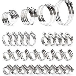 Hose Clamp, 35pcs Hose Clamps Assortment Adjustable Range 1/4"-4"(6-102mm), 304 Stainless Steel Hose Clamps, for Plumbing, Automotive and Mechanical Application