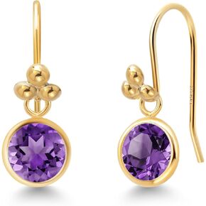 Gem Stone King 14K Yellow Gold 6MM Round Gemstone Birthstone French Wire Dangle Earrings | Gold Earrings For Women