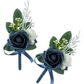 Set of 2 Burgundy Rose Boutonniere for MenWedding, Groom Groomsman Artificial Flowers for Wedding Anniversary Celebration,Prom,Party,Home Decoratio (Burgundy)