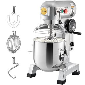 VEVOR Commercial Mixer, Commercial Food Mixer 10Qt Stainless Steel Bowl, 450W Commercial Stand Mixer with 3 Speeds Adjustable, Dough Hook Whisk Beater Included, Perfect for Bakery Pizzeria, Silver