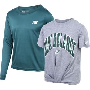 New Balance Girls Active T-Shirt - 2 Pack Performance Short Sleeve and Long Sleeve Tee - Athletic Sports Tee for Girls, 7-16