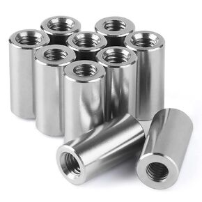 Pack of 10 - M6 Round Connector Nuts, 304 Stainless Steel Coupling Nut 25mm/ 1 inch Length Outside Diameter10mm / 0.39 inch