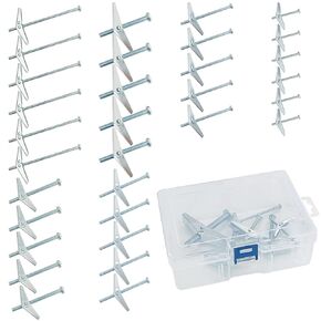 Assorted 32Pcs Toggle Bolt and Wing Nut Assortment Kit, Galvanized Anchor Bolts for Hanging Heavy Items on Drywall Wood-1/8 Inch, 3/16Inch, 1/4Inch, 5/16 Inch