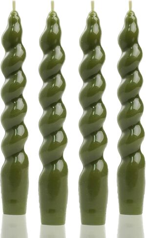 MAITREYA Olive Green Taper Candles Stick Spiral Twisted Candles-Set of 12 for Decoration Weddings Party Church-Unscented Dripless Candles,10inch(F-Olive) in Saudi Arabia