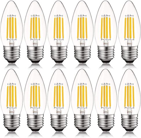 Luxrite 5W Vintage E26 Candelabra LED Bulb 60W Equivalent, 550 Lumens, 5000K Bright White Dimmable, Medium Base Candelabra Bulb, Torpedo Tip Clear Glass, Edison Filament Light Bulb, UL Listed (6 Pack) in Kuwait