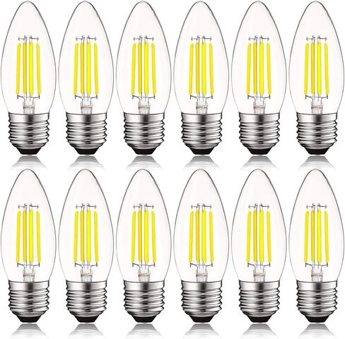 Luxrite 5W Vintage E26 Candelabra LED Bulb 60W Equivalent, 550 Lumens, 5000K Bright White Dimmable, Medium Base Candelabra Bulb, Torpedo Tip Clear Glass, Edison Filament Light Bulb, UL Listed (6 Pack) in Kuwait