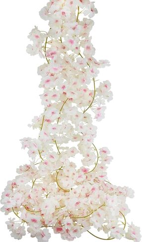 3 Pcs Cherry Blossom Garland Hanging Cherry Blossom Vines 18.48 ft White Artificial Cherry Blossom Flower Vines Fake Silk Flower Garland Outdoors for Home Wedding Garden Party Arch Decor in Saudi Arabia