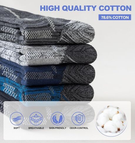 Men's Cotton Crew Work Socks, 5 Pairs Cushioned Boot Socks,Moisture Wicking Athletic Socks for Hiking Sports Running in Saudi Arabia