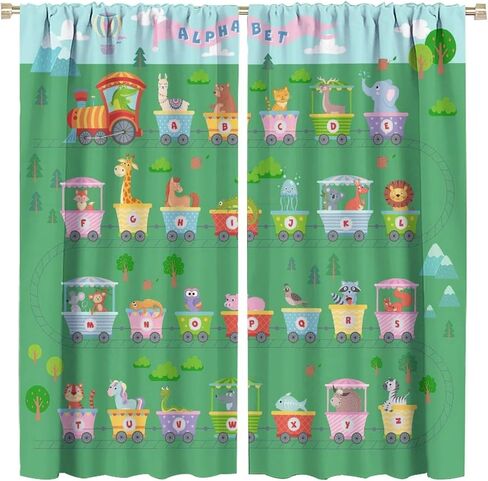 Kids Alphabet ABC Blackout Curtains, Cartoon Animal Colorful Crayon Classroom Printed Window Drapes, for Children Boys Girls Living Room Bedroom 21(W)*45(L) 2 Panels in Kuwait