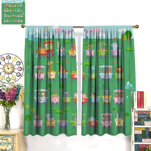 Kids Alphabet ABC Blackout Curtains, Cartoon Animal Colorful Crayon Classroom Printed Window Drapes, for Children Boys Girls Living Room Bedroom 21(W)*45(L) 2 Panels in Kuwait