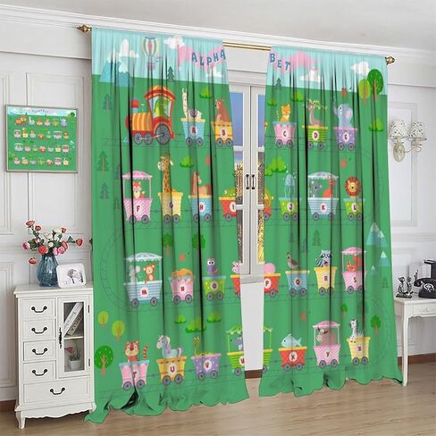 Kids Alphabet ABC Blackout Curtains, Cartoon Animal Colorful Crayon Classroom Printed Window Drapes, for Children Boys Girls Living Room Bedroom 21(W)*45(L) 2 Panels in Kuwait