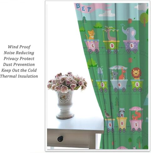 Kids Alphabet ABC Blackout Curtains, Cartoon Animal Colorful Crayon Classroom Printed Window Drapes, for Children Boys Girls Living Room Bedroom 21(W)*45(L) 2 Panels in Kuwait