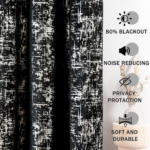 Tititex Luxury Golden Black Velvet Blackout Curtains 84 inch Length 2 Panels Sets for Bedroom Window Drapes Thermal Curtains with Grommets, Gold Foil Print for Living Room in Saudi Arabia