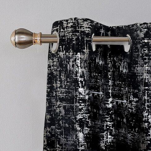 Tititex Luxury Golden Black Velvet Blackout Curtains 84 inch Length 2 Panels Sets for Bedroom Window Drapes Thermal Curtains with Grommets, Gold Foil Print for Living Room in Saudi Arabia
