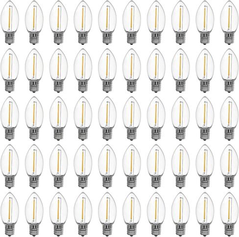 Meconard C9 أدى استبدال لمبة ضوء عيد الميلاد، 25 حزمة C9 لمبات LED شاتيربروف لأضواء سلسلة عيد الميلاد في الهواء الطلق، E17 قاعدة متوسطة، لمبات عطلة الصف التجاري، أبيض دافئ in Kuwait