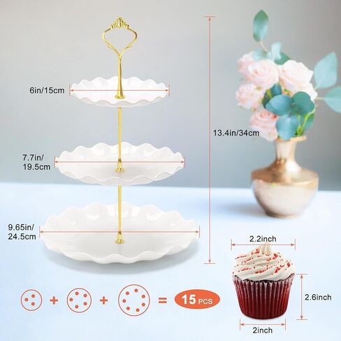 Coitak 3 Tier Cupcake Stand, Plastic Tiered Serving Stand, Dessert Tower Tray for Tea Party, Baby Shower and Wedding (Round-gold edge) in Kuwait