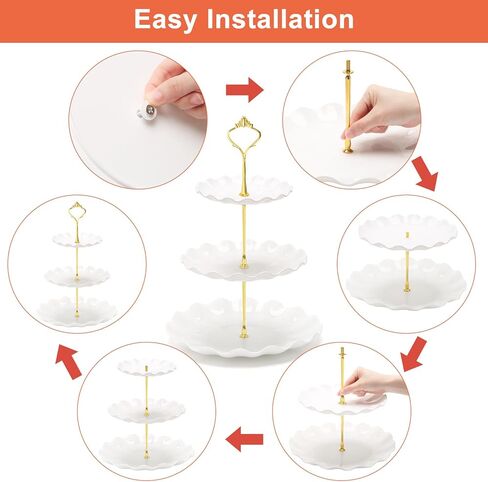 Coitak 3 Tier Cupcake Stand, Plastic Tiered Serving Stand, Dessert Tower Tray for Tea Party, Baby Shower and Wedding (Round-gold edge) in Kuwait