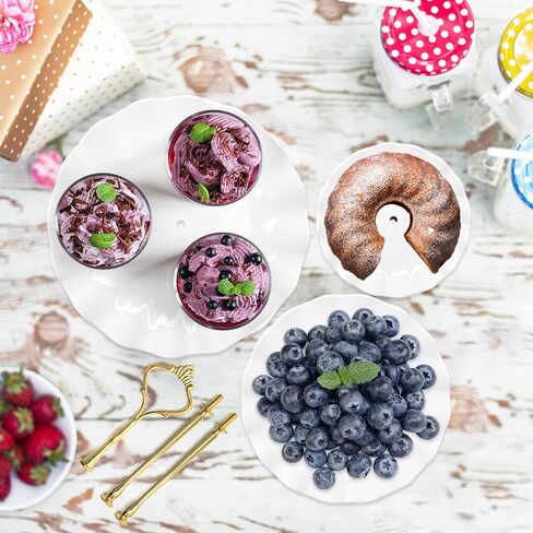 Coitak 3 Tier Cupcake Stand, Plastic Tiered Serving Stand, Dessert Tower Tray for Tea Party, Baby Shower and Wedding (Round-gold edge) in Kuwait