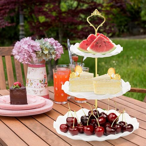 Coitak 3 Tier Cupcake Stand, Plastic Tiered Serving Stand, Dessert Tower Tray for Tea Party, Baby Shower and Wedding (Round-gold edge) in Kuwait