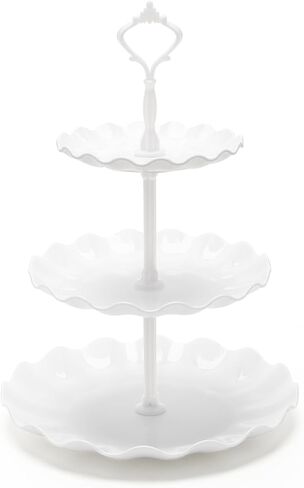 Coitak 3 Tier Cupcake Stand, Plastic Tiered Serving Stand, Dessert Tower Tray for Tea Party, Baby Shower and Wedding (Round-gold edge) in Saudi Arabia
