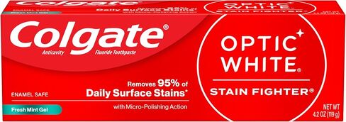 Colgate Optic White Stain Fighter Teeth Whitening Toothpaste, Anticavity Fluoride Toothpaste for Whitening Teeth, Helps Remove Daily Surface Stains, Clean Mint Paste, 4 Pack, 4.2 oz in Saudi Arabia