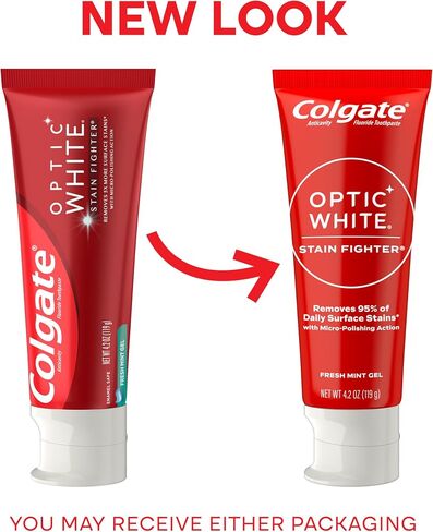 Colgate Optic White Stain Fighter Teeth Whitening Toothpaste, Anticavity Fluoride Toothpaste for Whitening Teeth, Helps Remove Daily Surface Stains, Clean Mint Paste, 4 Pack, 4.2 oz in Saudi Arabia