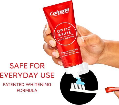 Colgate Optic White Stain Fighter Teeth Whitening Toothpaste, Anticavity Fluoride Toothpaste for Whitening Teeth, Helps Remove Daily Surface Stains, Clean Mint Paste, 4 Pack, 4.2 oz in Saudi Arabia