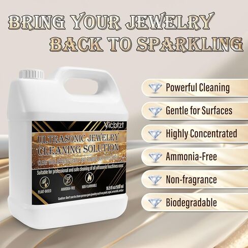 Ultrasonic Jewelry Cleaner Solution, Powerful Jewelry Cleaner Concentrate with Plant Based Formula, Safe and Non-toxic Cleaning for Diamond, Gem, Gold, Silver Ring.15.6 oz in Saudi Arabia
