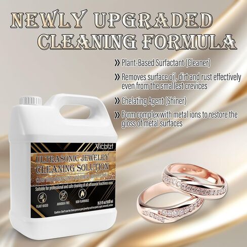 Ultrasonic Jewelry Cleaner Solution, Powerful Jewelry Cleaner Concentrate with Plant Based Formula, Safe and Non-toxic Cleaning for Diamond, Gem, Gold, Silver Ring.15.6 oz in Saudi Arabia