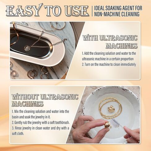 Ultrasonic Jewelry Cleaner Solution, Powerful Jewelry Cleaner Concentrate with Plant Based Formula, Safe and Non-toxic Cleaning for Diamond, Gem, Gold, Silver Ring.15.6 oz in Saudi Arabia