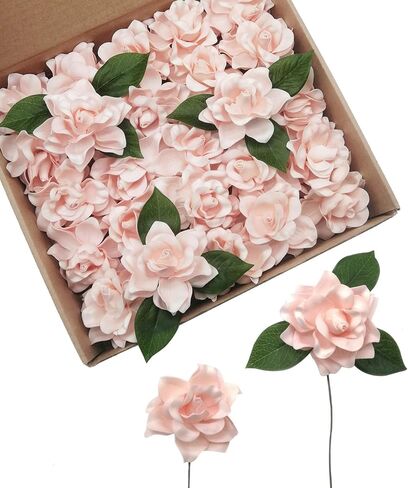 D-Seven Artificial Flowers 25pcs Gardenia Flowers with Stem for Wedding Flowers Centerpieces Bridal Shower Baby Shower Decorations DIY Wedding Bouquets Party Home Decor (White) in Kuwait
