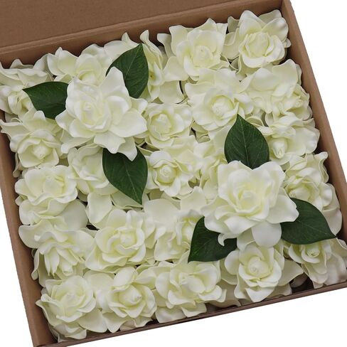 D-Seven Artificial Flowers 25pcs Gardenia Flowers with Stem for Wedding Flowers Centerpieces Bridal Shower Baby Shower Decorations DIY Wedding Bouquets Party Home Decor (White) in Kuwait