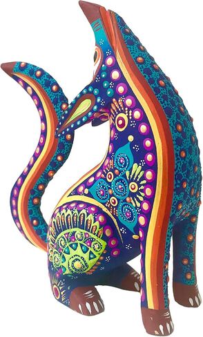 ALKIMIA INC Mexican Alebrije Howling Coyote Wood Carving Handcrafted Sculpture (Black) in Saudi Arabia