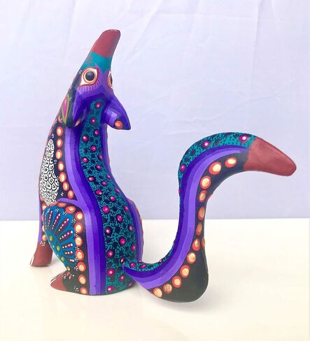 ALKIMIA INC Mexican Alebrije Howling Coyote Wood Carving Handcrafted Sculpture (Black) in Saudi Arabia